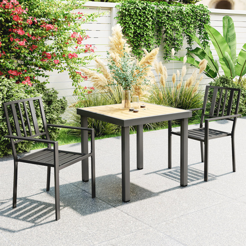 Outsunny Set of Two Minimal Metal Garden Chairs - Black