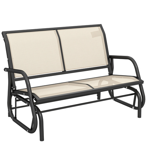 Outsunny 2-Person Outdoor Glider Bench Patio Double Swing Gliding Chair Loveseat w/Power Coated Steel Frame for Garden Patio Porch, Cream