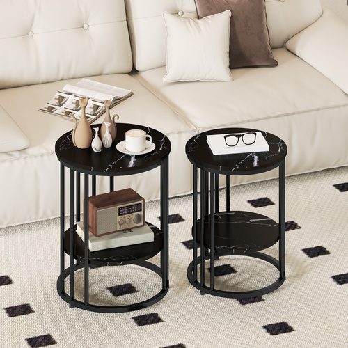 HOMCOM Set of Two Marble-Effect Coffee Tables - Black