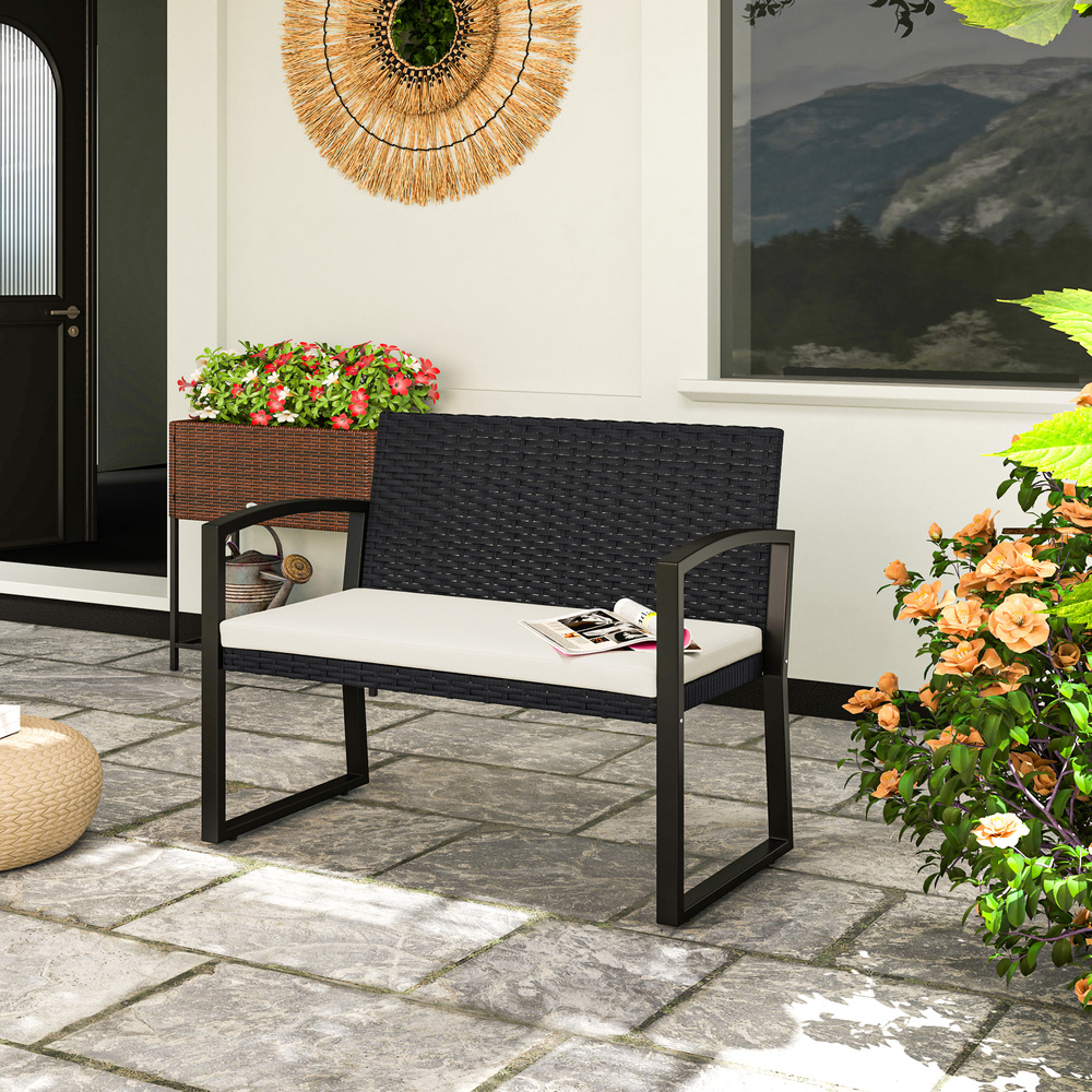 Outsunny Two-Seater Rattan Garden Bench - Beige