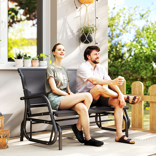 Outsunny 2-Person Outdoor Glider Bench Patio Double Swing Gliding Chair Loveseat w/Power Coated Steel Frame for Garden Patio Porch, Grey