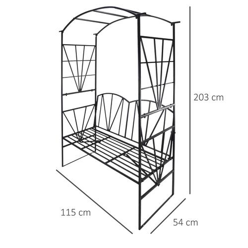 Outsunny Garden Bench, 2 Seater Outdoor Patio Bench, Metal Garden Loveseat with Arch for Vines and Climbing Plants, Black