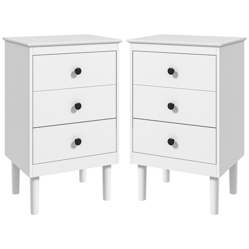 HOMCOM Set of Two Three-Drawer Bedside Tables - White