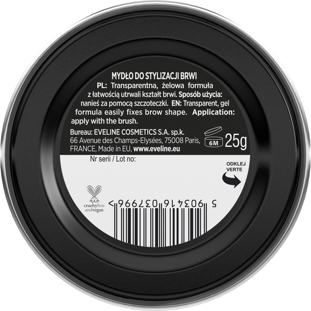 Eveline Brow & Go Gel Soap for Styling Eyebrows Natural Effect Vegan 25g