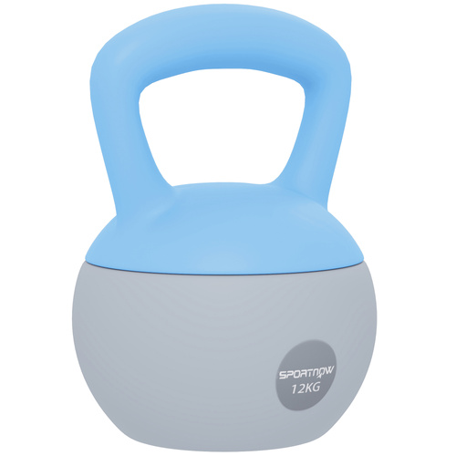 SPORTNOW 12KG Soft Kettlebell, Kettlebell with Non-Slip Handle for Home Gym, Weight Lifting, Strength Training, Light Blue/Grey