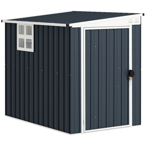Outsunny 4 x 6ft Garden Metal Shed, Outdoor Storage Shed with Window, 2 Vents and Lockable Door for Garden, Patio, Dark Grey