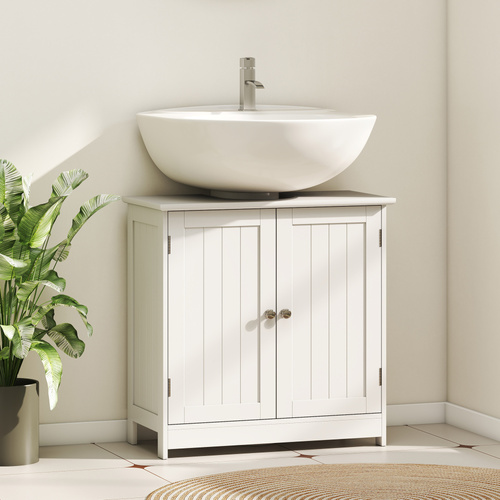 HOMCOM Under Sink Bathroom Storage Cabinet 2 Layers Vanity Unit Wooden - White