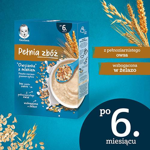 Gerber Pełnia Zbóż Kaszka Owsiano-Pszenno-Żytnia Owsianka z Mlekiem dla Niemowląt po 6 Miesiącu 200g