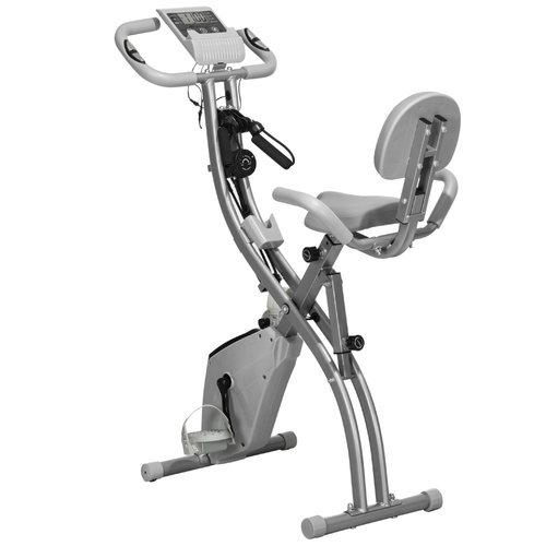HOMCOM 2-in-1 Folding Exercise Bike with 8-Level Magnetic Resistance, Arm Resistance Band, Pulse Sensor, Grey