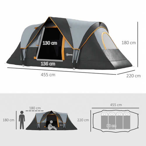 Outsunny 5-6 Man Dome Camping Tent - Light Grey and Black