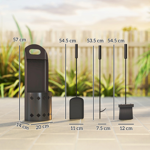 Outsunny 4 Pieces Fireplace Companion Set, Metal Fireplace Accessories Fireside Companion Set with Broom, Shovel, Poker, Bucket, Black