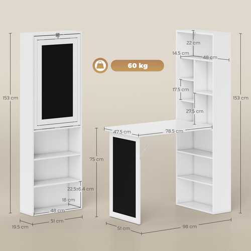 HOMCOM 3-in-1 Fold-Out Work Desk - White
