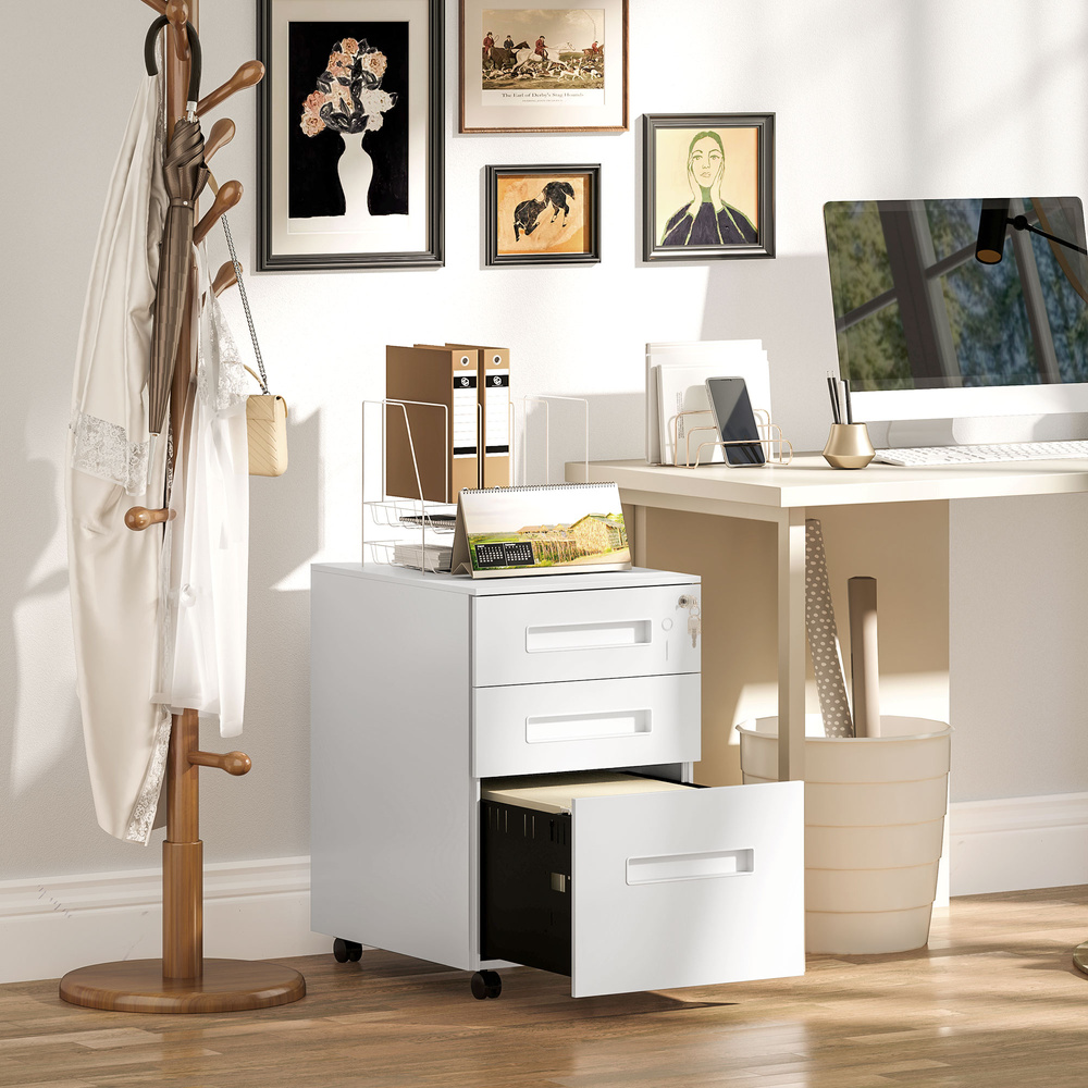 Vinsetto Three-Drawer Steel Filing Cabinet - White