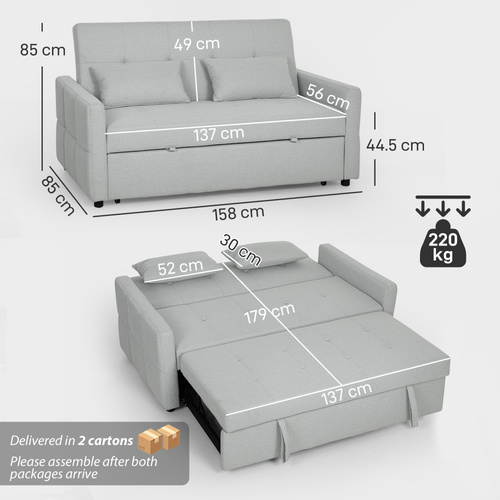 HOMCOM Three-Way Two-Seater Sofa Bed - Light Grey