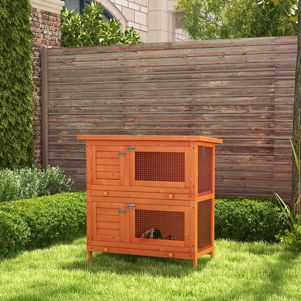 PawHut Rabbit Hutch Outdoor Guinea Pig Hutch Wooden Duck House Pet Cage with Opening Roof, 90 x 45 x 90cm