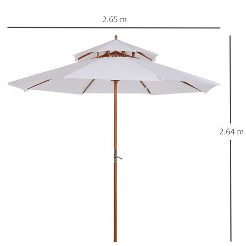 Outsunny 2.7m Elegant Wooden Frame Parasol Umbrella - White