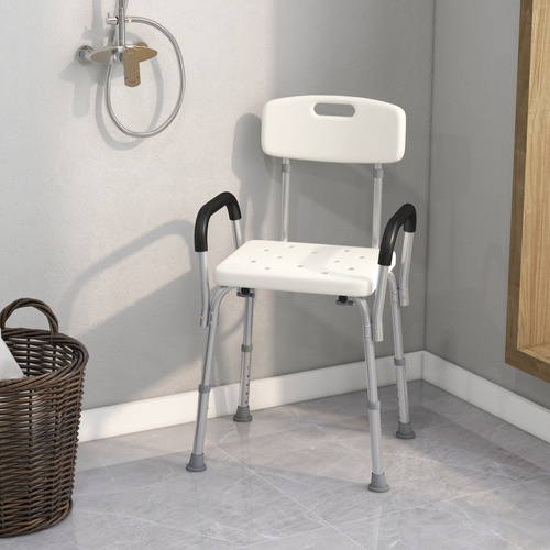 HOMCOM Adjustable Shower Chair, Shower Seat, Portable Medical Stool with Adjustable Back and Armrest for Mobility