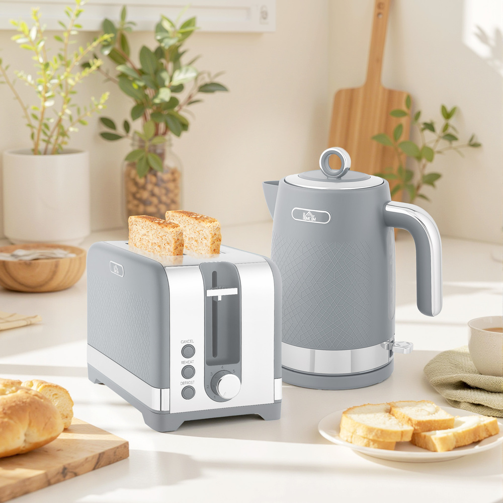 HOMCOM Sleek Textured Kettle and Toaster Set - Grey