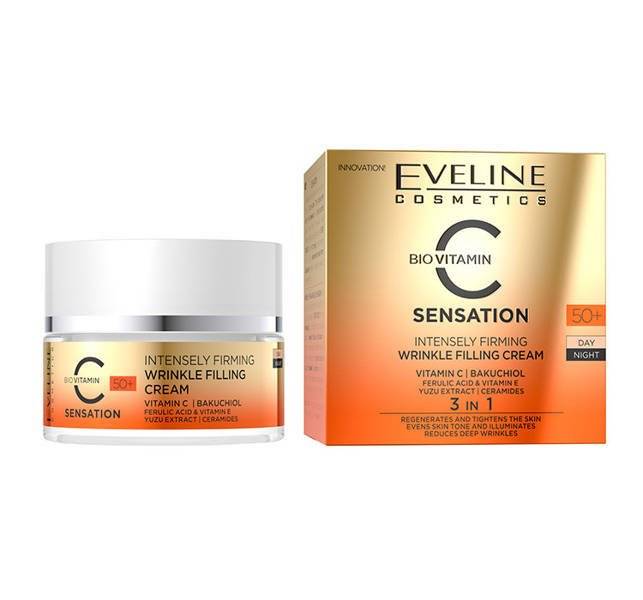 Eveline Vitamin C Sensation Intensywnie Ujędrniający Krem Wypełniający Zmarszczki na Dzień i na Noc 60+ 50ml