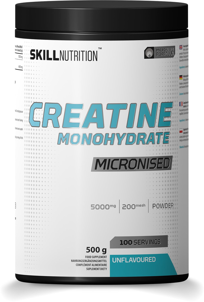 Skill Nutrition Micronised Creatine Monohydrate Unflavoured Powder For Strength and Muscle Mass 500g