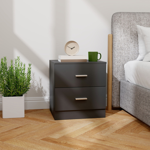 HOMCOM Modern Bedside Table, Beside Cabinet with 2 Drawers, for Bedroom, Living Room, Black