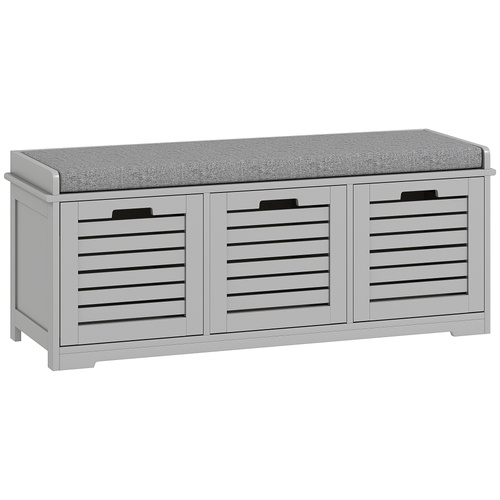 HOMCOM 3-Drawer Shoe Storage Bench - Grey