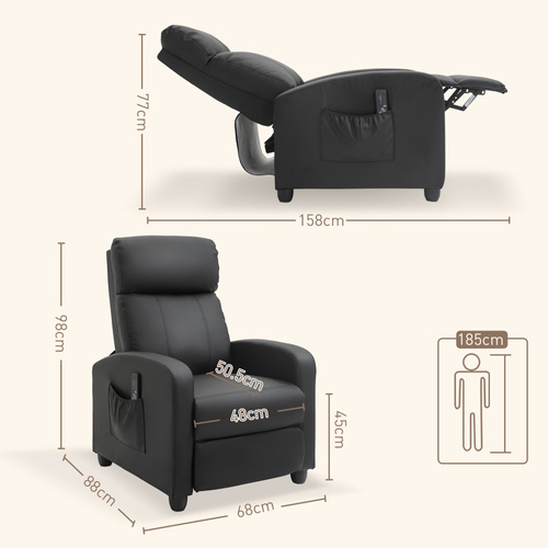 HOMCOM Massage Recliner Armchair with 150° Recline, Faux Leather, Side Pocket, Black