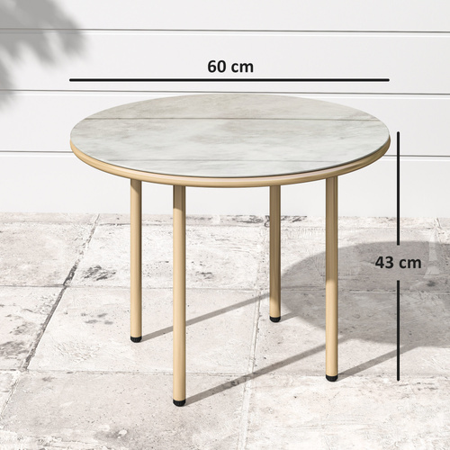 Outsunny Round Coffee Table, Modern End Side Table with Faux Marble Tempered Glass Top, Steel Frame for Living Room, Bedroom, Office, Beige