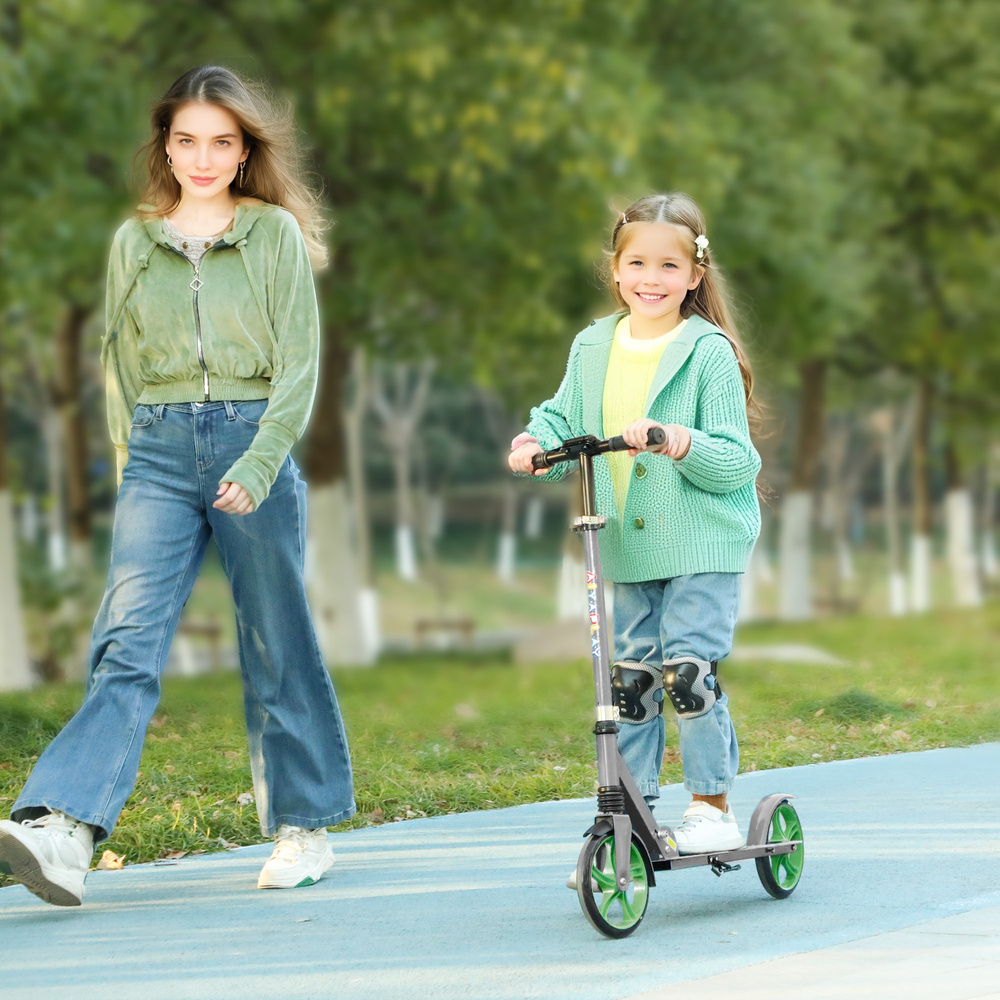 AIYAPLAY Foldable Kids Scooter with Adjustable Handlebar, 200mm Big Wheel, Rear Fender Brake, for Ages 6-12 Years, Green