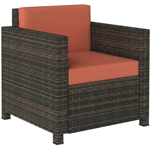 Outsunny PE Rattan Garden Armchair with Cushion - Mixed Brown/Orange