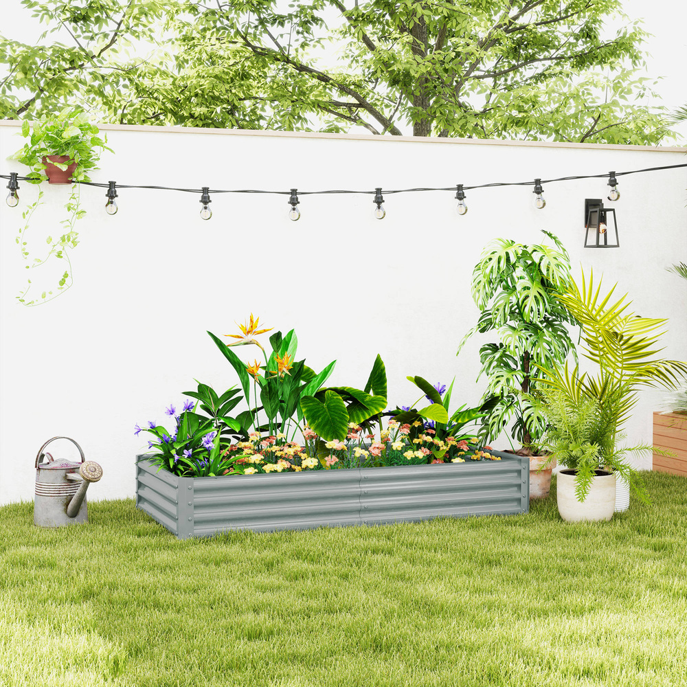 Outsunny 180 x 90cm Galvanised Steel Open Planter - Silver