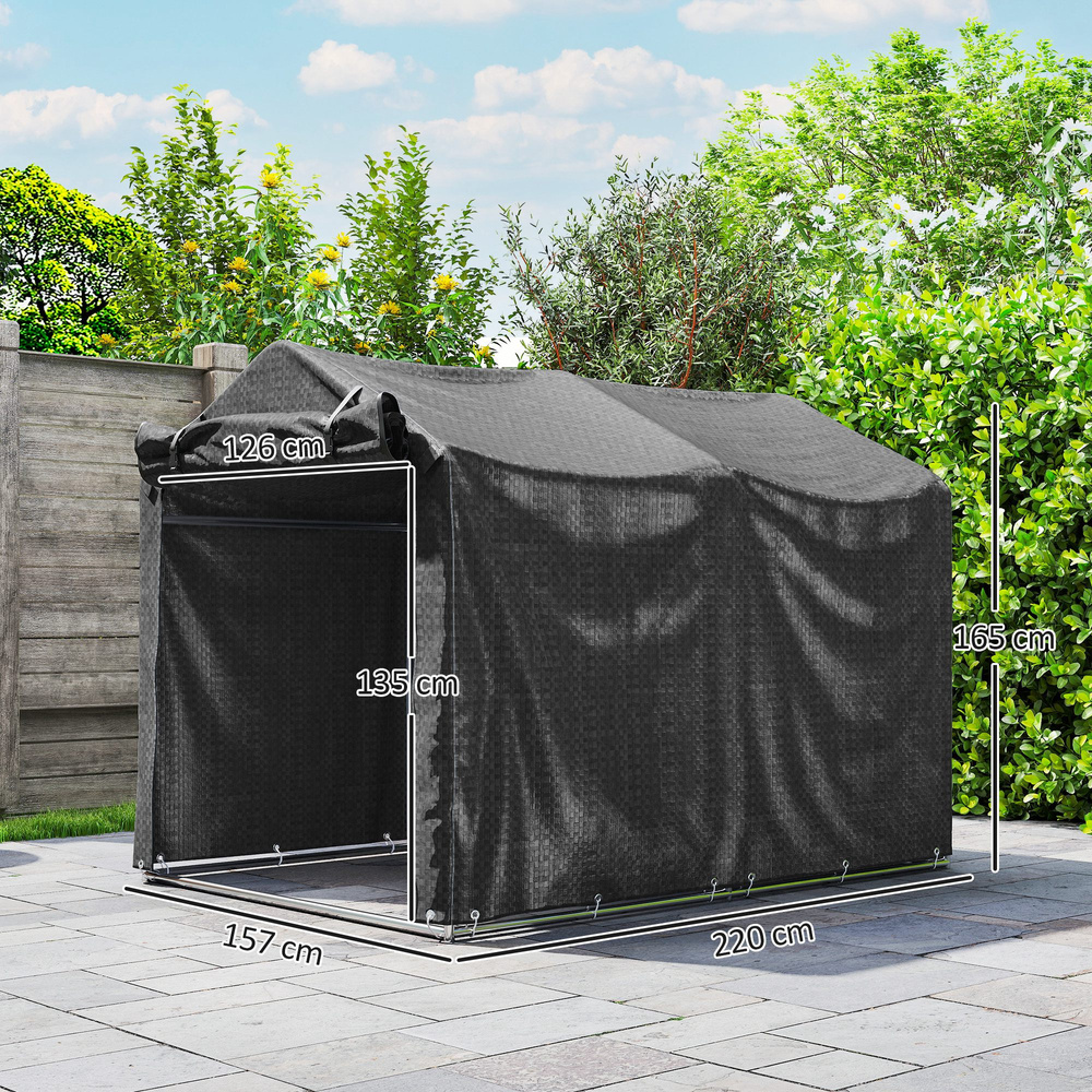 Outsunny 2.2 x 1.6 m Garden Storage Tent, Waterproof Anti-UV Bike Tent with Roll-up Zipper Door, Galvanised Outdoor Storage Shelter Carport for Bike, Motorbike, Garden Tools, Black