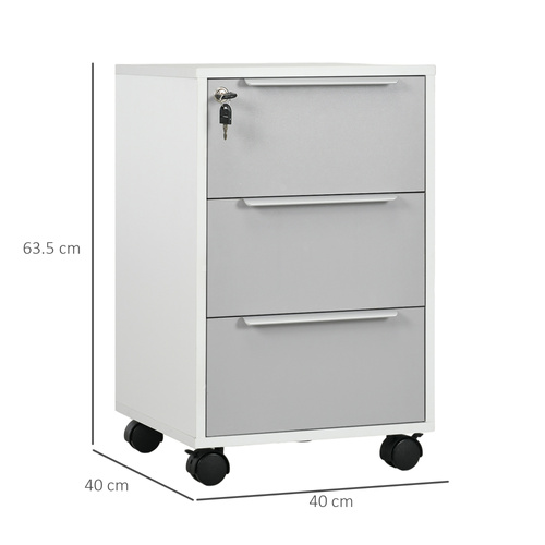 HOMCOM Three-Drawer Locking Filing Cabinet - Grey/White