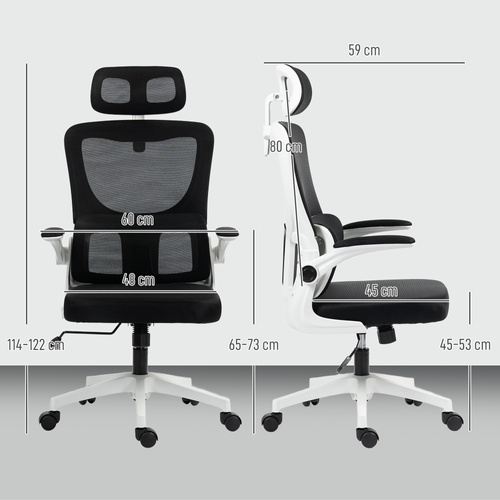 Vinsetto Ergonomic Office Chair, High Back Mesh Computer Desk Chair with Adjustable Headrest and Lumbar Support, Rotatable Armrests, Tilt Function for Home Office, Black