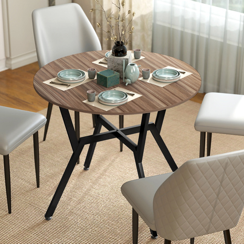 HOMCOM Round Kitchen Table with Black Legs Anti-slip Foot Pads, Dining Room Table for Living Room Dining Room, Brown