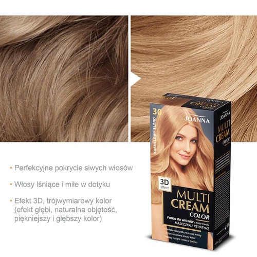 Joanna Multi Cream Trwały Intensywny Kolor Włosów Farba Pielęgnująca 30 Karmelowy Blond 60x40x20g