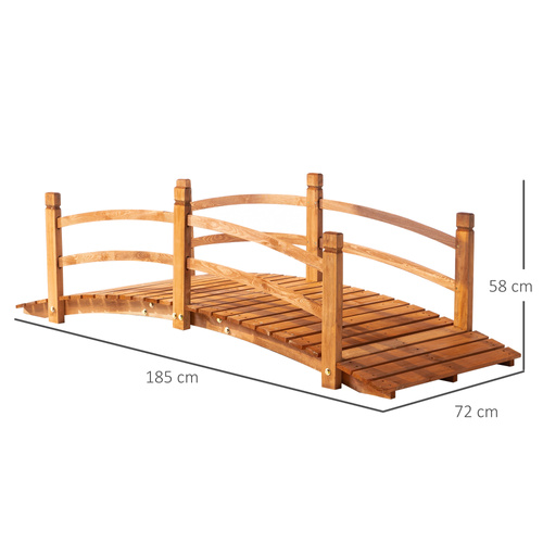 Outsunny 6FT Wooden Garden Bridge with Safety Railings, Classic Arc Footbridge for Stream Pond Walkway, Orange