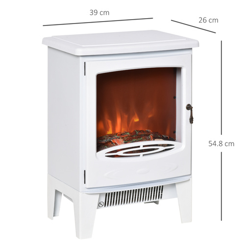 HOMCOM Electric Fireplace Stove, Free standing Fireplace Heater with Realistic LED Flame Effect and Adjustable Brightness, Overheat Safety Protection, 900W/1800W, White