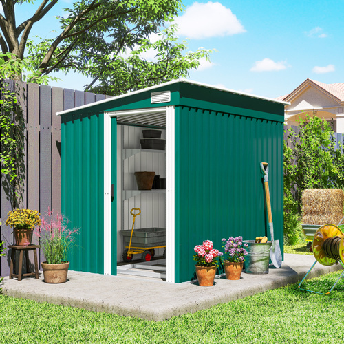 Outsunny 7 x 5ft Galvanised Metal Shed, with Sliding Door - Green