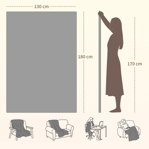 HOMCOM Heated Blanket 180 x 130cm, Electric Throw Blanket with 10 Heat Levels and 10H Timer, Machine Washable Flannel and Cotton Velvet with Overheat Protection, Grey