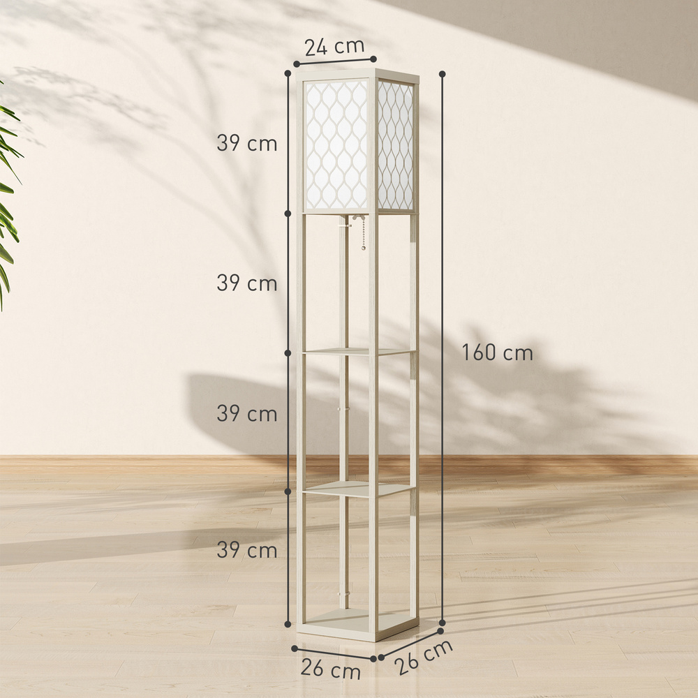 HOMCOM Three-Shelf Standing Lamp - Oak/White