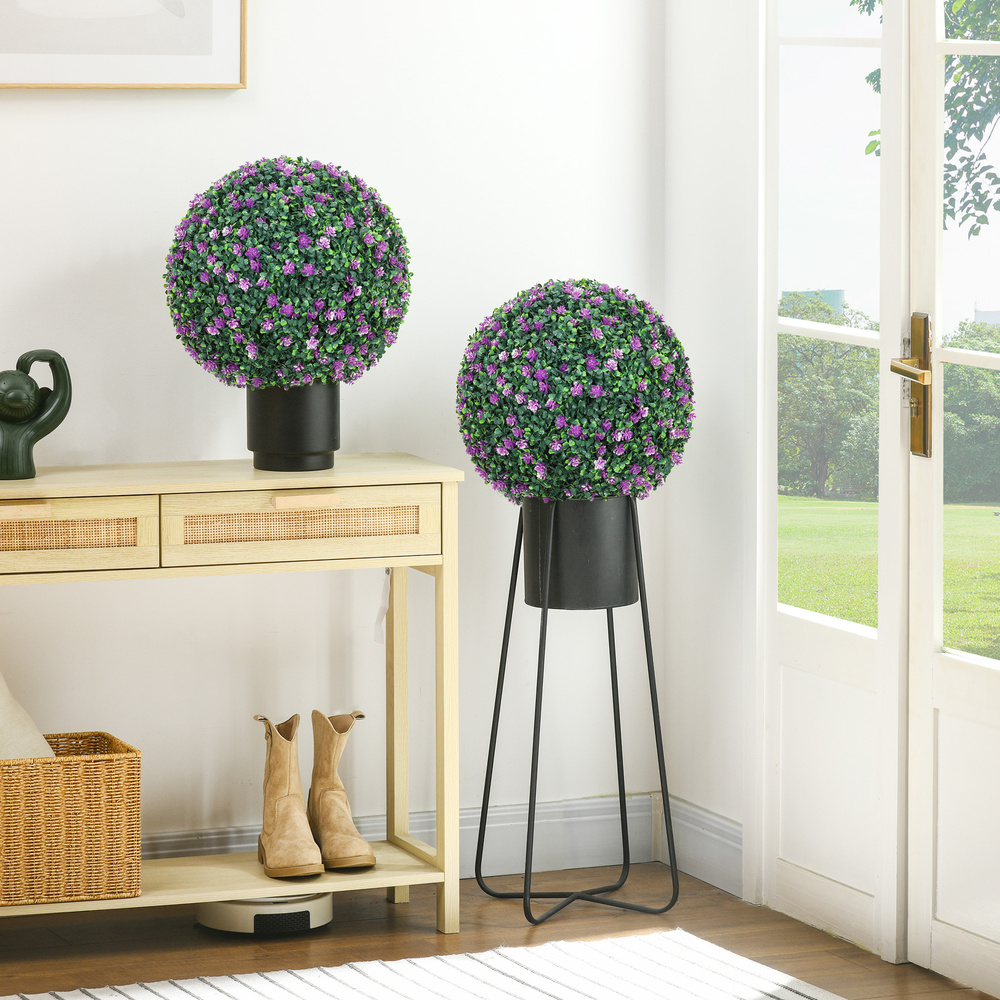 HOMCOM Set of Two Artificial Boxwood Balls Plants - Purple