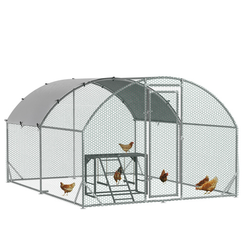 PawHut Walk In Chicken Run with Chicken Activity Shelf and Cover, 2.8 x 3.8 x 2m
