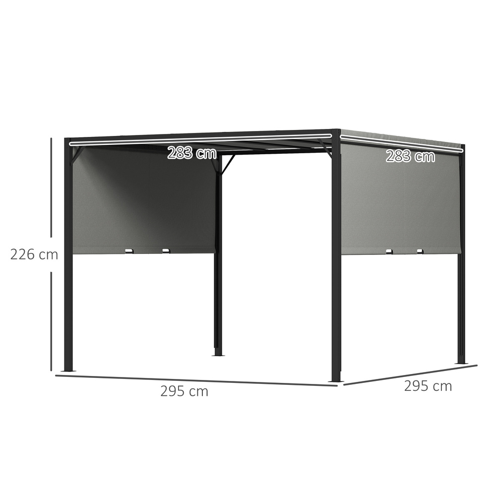 Outsunny 3 X 3 Meters Pergola with Sliding Roof, Garden Gazebo with Adjustable Sun Shade Canopy and Steel Frame, Charcoal Grey