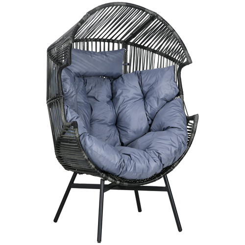 Outsunny String Rattan Egg Chair, with Padded Seat Cushion - Grey/Black