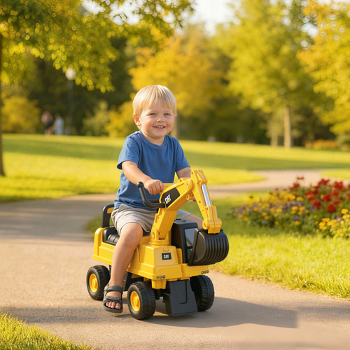 HOMCOM CAT Licensed Kids Ride on Digger Toddler Pretend Construction Play Toy Foot-To-Floor Ride-On Toy w/ Manual Shovel, Horn, Hidden Storage, for Ages 1-3 Years