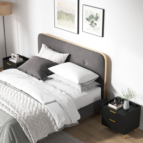 HOMCOM Elegant Two-Drawer Bedside Table Set of 2 - Black