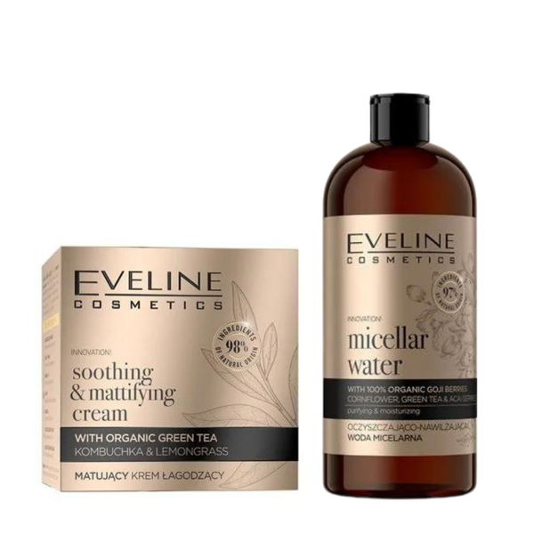 Eveline Organic Gold Set Moisturizing Micellar Water and Mattifying Cream with Green Tea 500x50ml