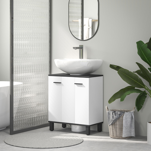 HOMCOM Modern Under-Sink Bathroom Cabinet - High Gloss White