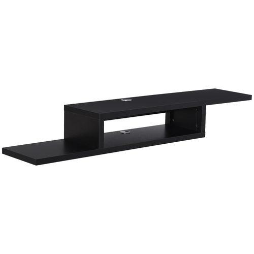 HOMCOM Floating TV Unit, Wall Mounted TV Stand with Open Shelf and 2 Cable Holes, Entertainment Unit for Living Room, Black